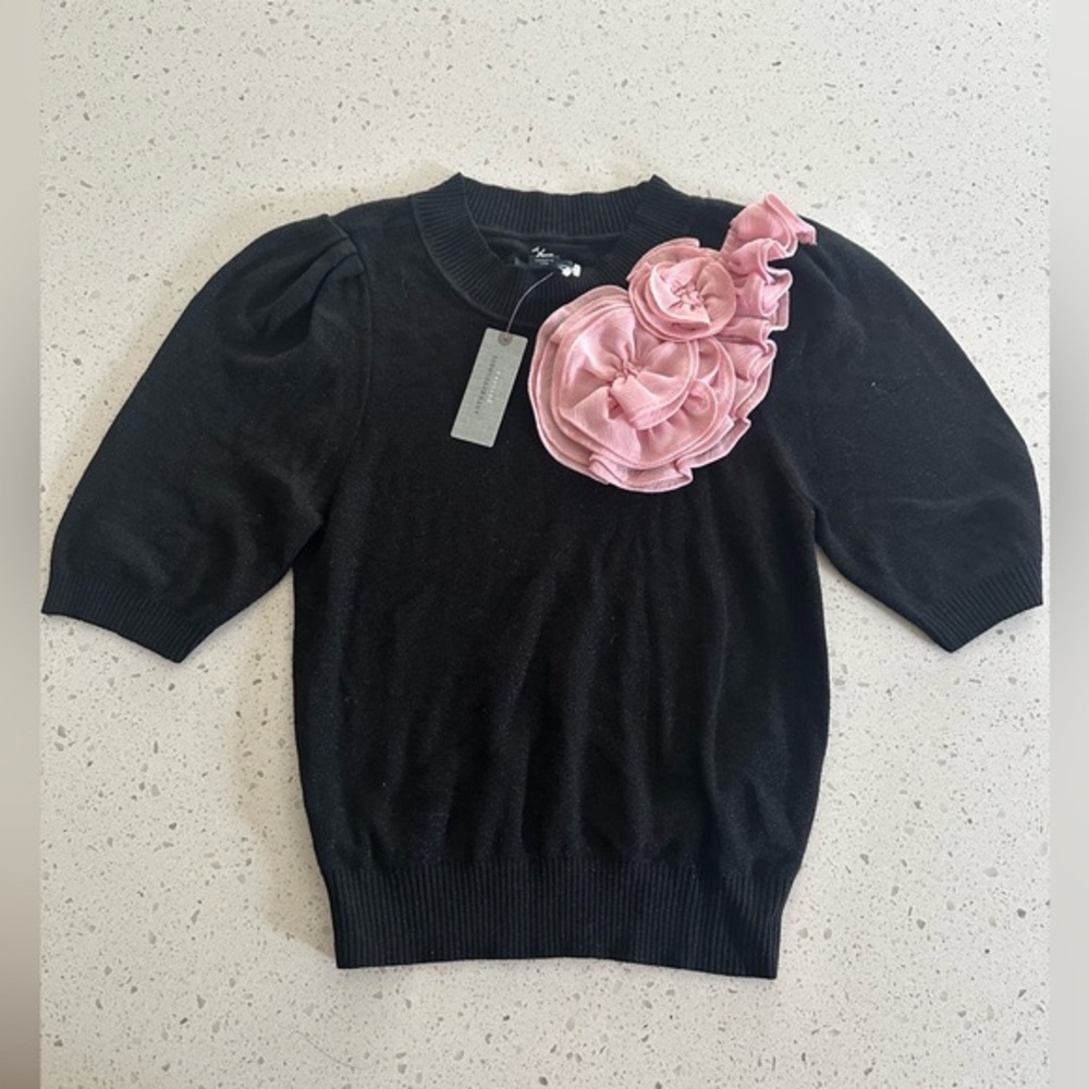 ANTHROPOLOGIE MAEVE PINK GLITTER FLORAL TOP